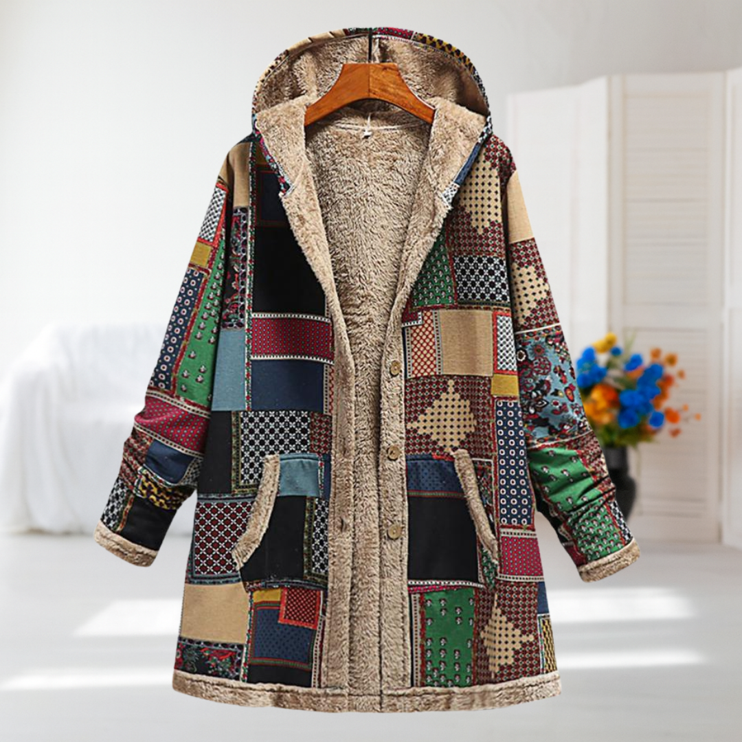 Louise | Patchwork-hooded frakke i vintage-stil