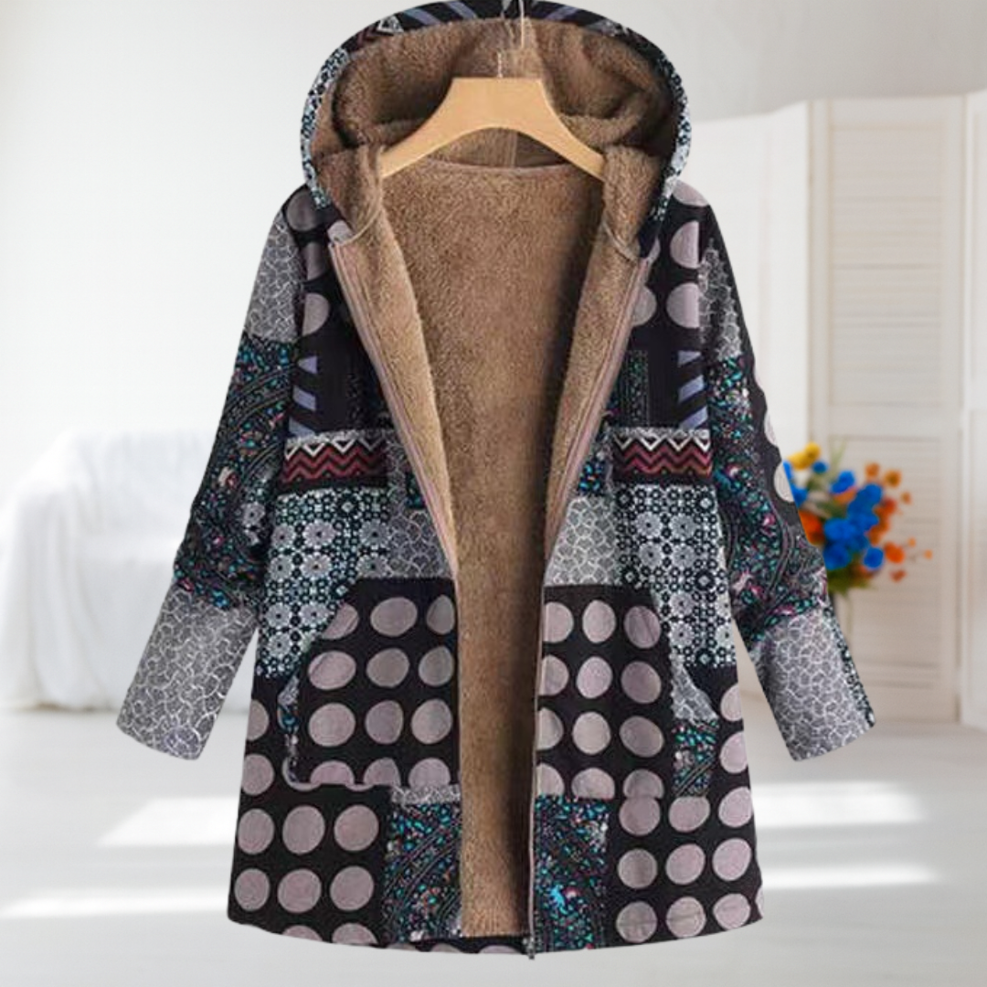 Patricia | Sort Patchwork-Mantel med Prikker