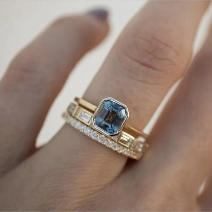 Iris – Vintage Guld & Blå Ring Sæt