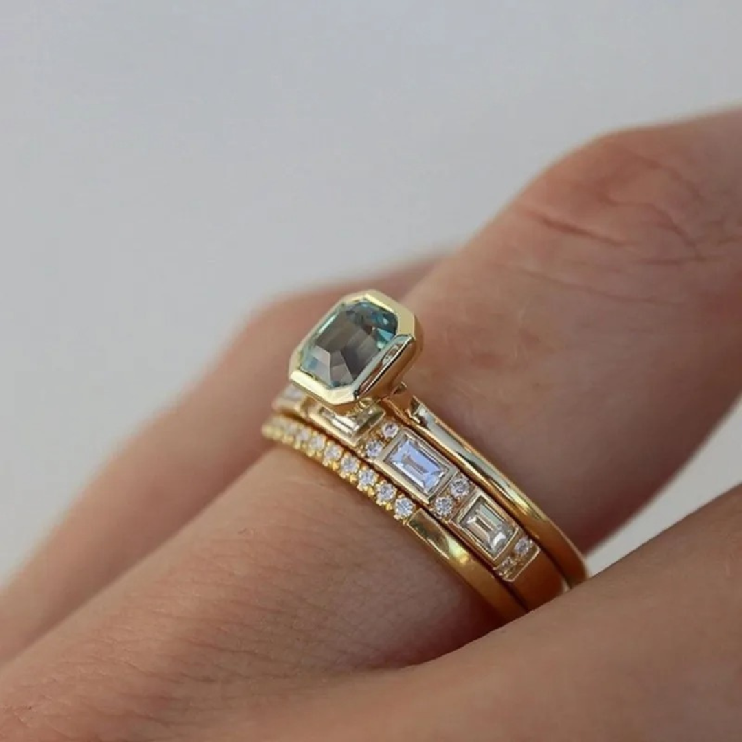Iris – Vintage Guld & Blå Ring Sæt