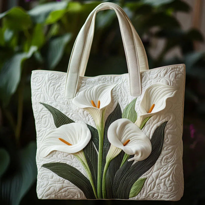 Margot | Gesteppet Taske med Motiv Hvide Calla-Liljer