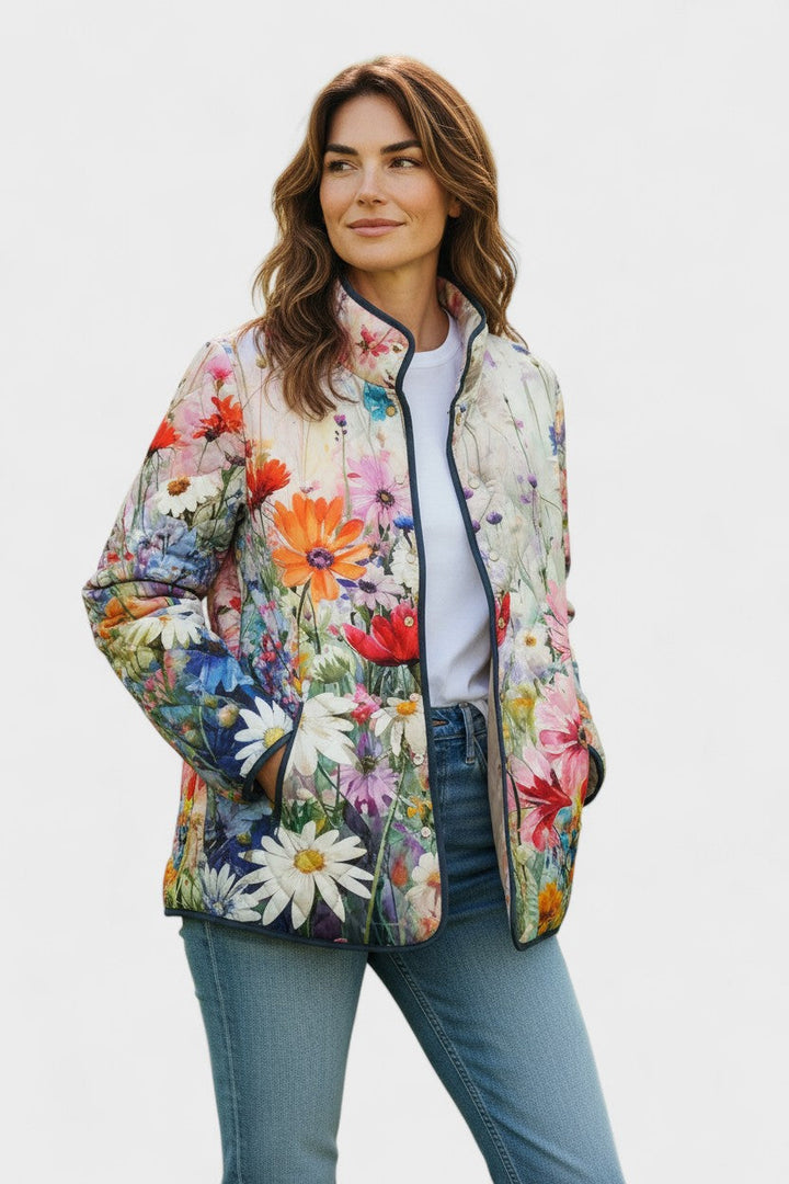 Hedwig | Gesteppet Jakke med farverige Markblomster