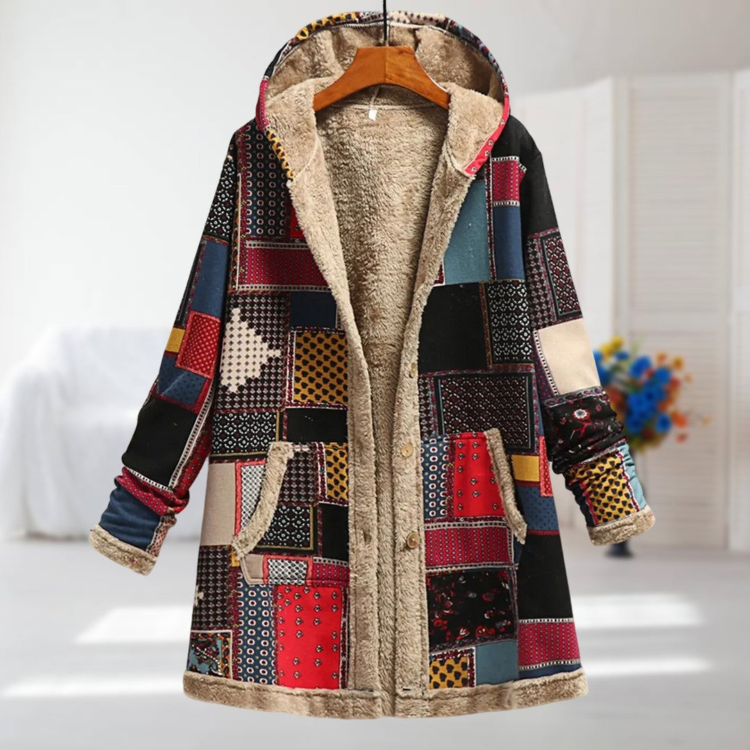 Susan | Rød Patchwork-Kapuzenmantel