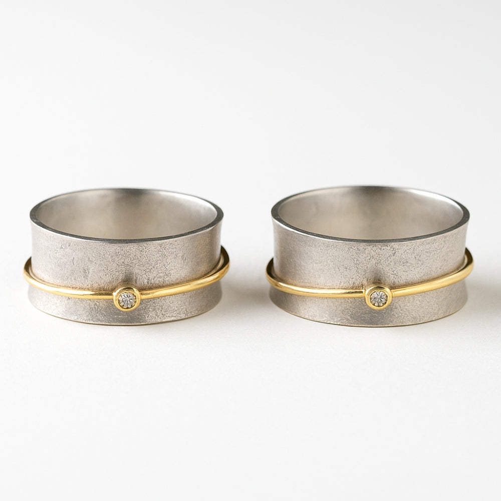 Vintage Golden Line Zirconia Sølvring