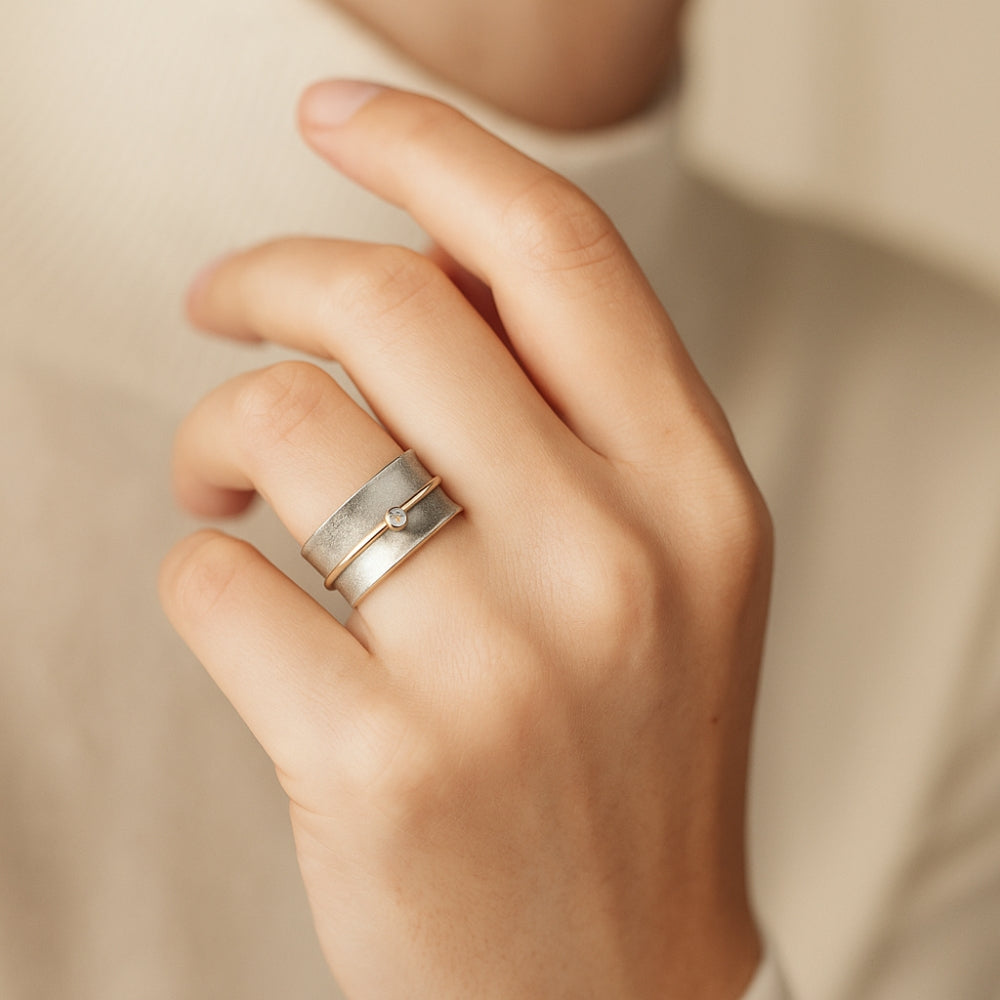 Vintage Golden Line Zirconia Sølvring