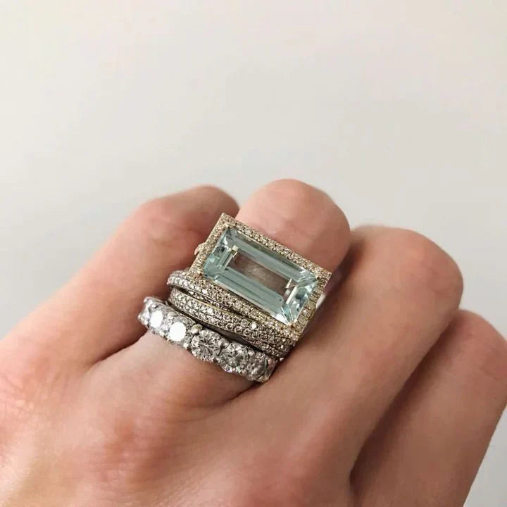 Vintage Sølv Turquoise Glas Ring Sæt