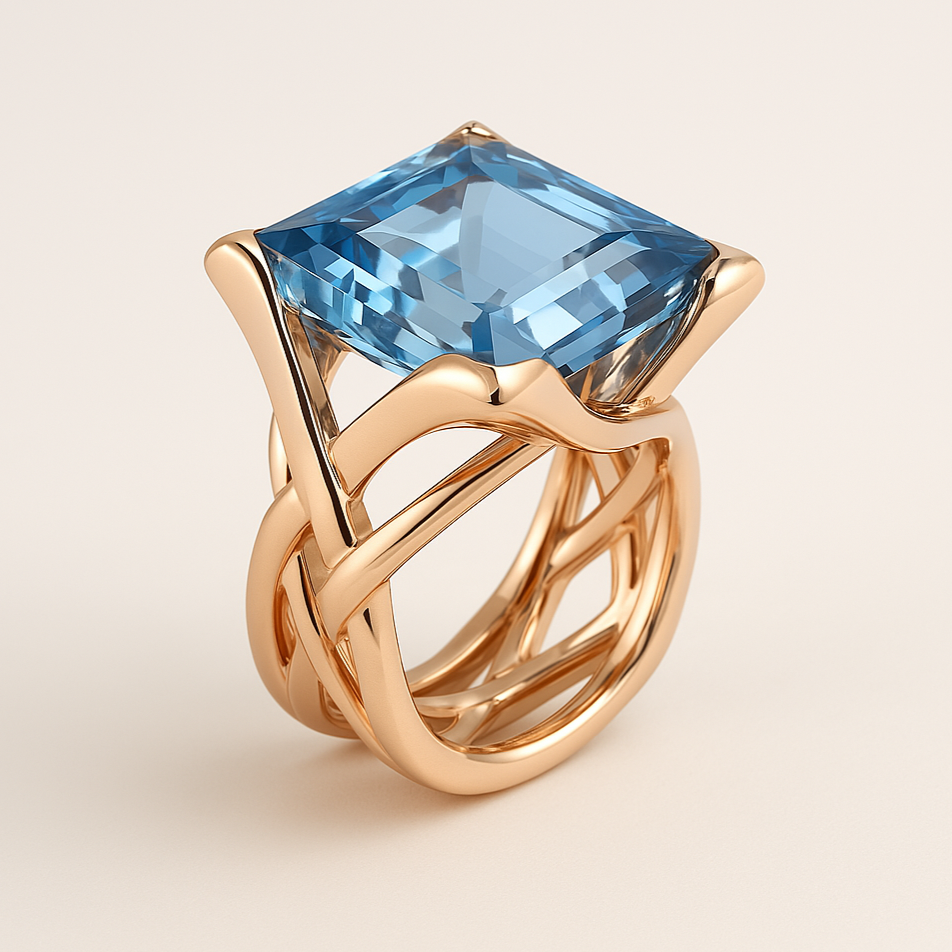 Vintage Rose Gold Blå Zirkonia Ring