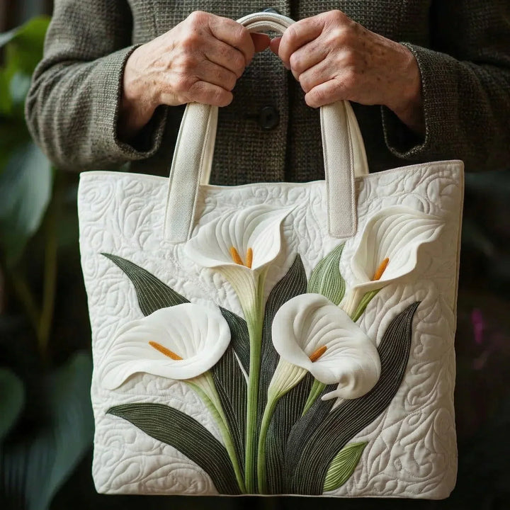 Margot | Gesteppet Taske med Motiv Hvide Calla-Liljer