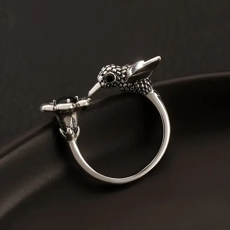 Kolibri & Blomst Ring – Justerbar Åben Fuglering til Kvinder
