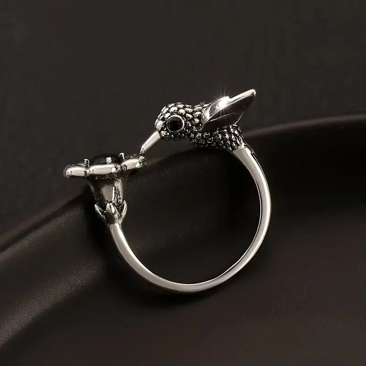 Kolibri & Blomst Ring – Justerbar Åben Fuglering til Kvinder